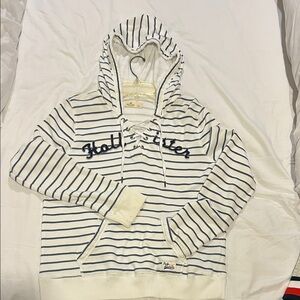 Hollister Navy and White Lace-Up Hoodie